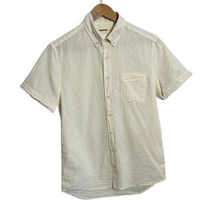 Taylor Stitch The Jack Seersucker Shirt Men XS 36 White Ivory Cream Short Sleeve